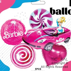 SET DE GLOBOS METALIZADO BARBIE 5 UNIDADES X 1